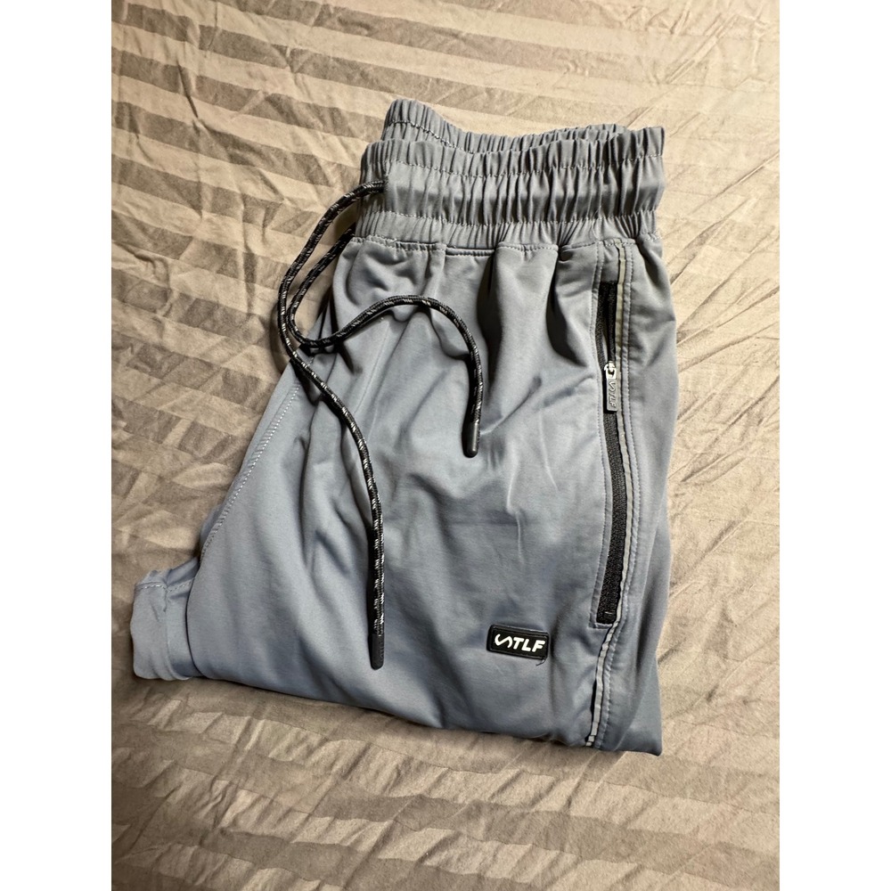 TLF Mens Jogger Pants Gray Elastic Waist Reflective Zipper Pockets 28x29